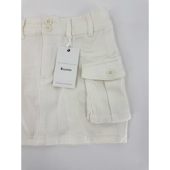 White Stretch Cargo Mini Skirt Size Small Y2K Festival Pockets Elleven NEW - Picture 5 of 8